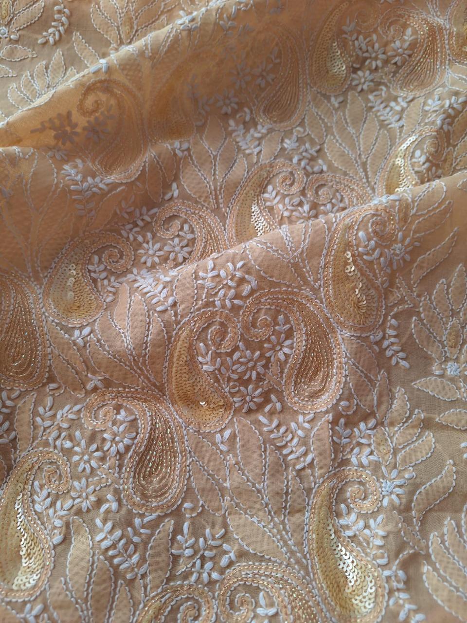 Sitara Peach Cotton Hand embroidered kurta with Embellishments