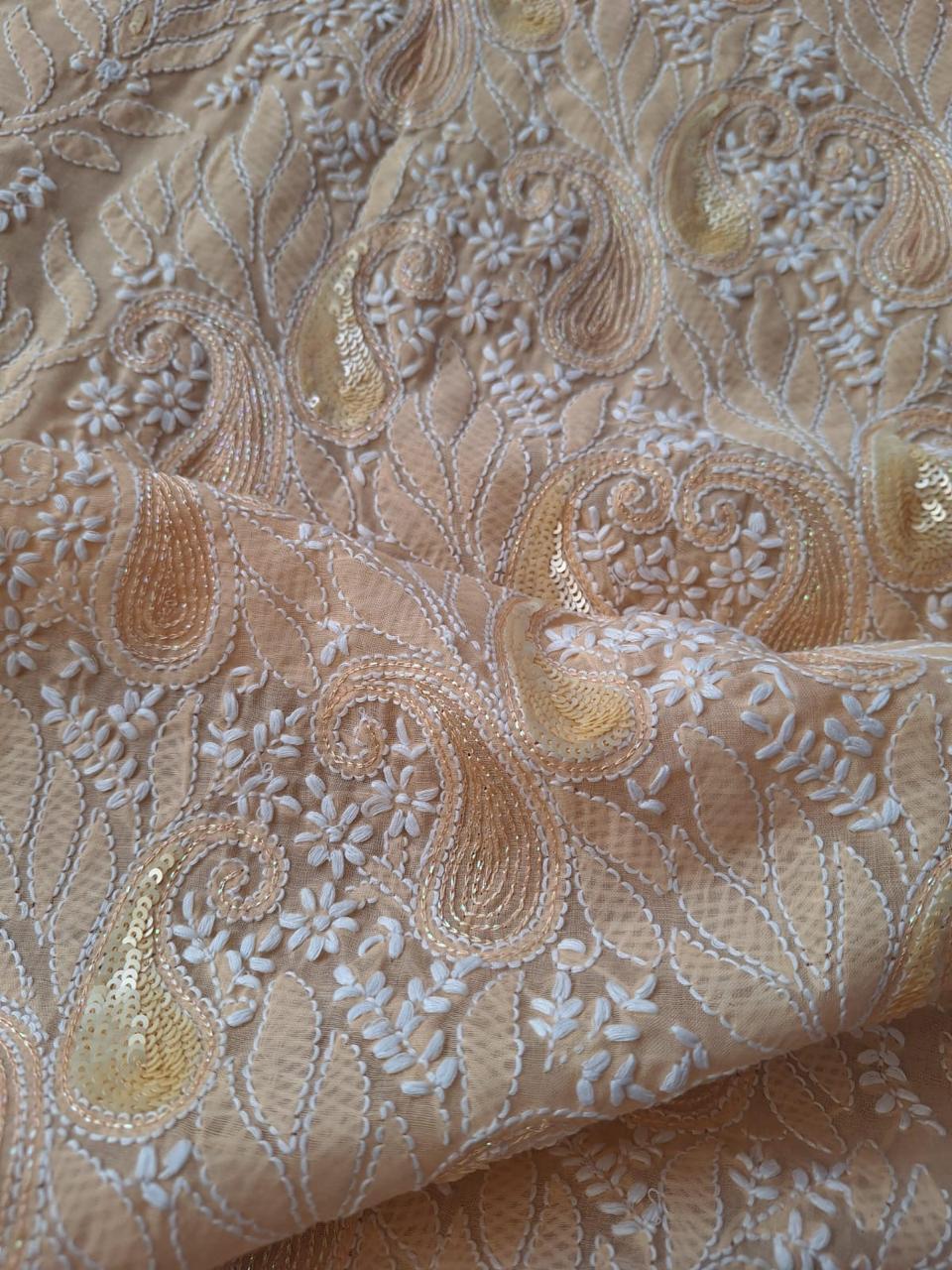 Sitara Peach Cotton Hand embroidered kurta with Embellishments