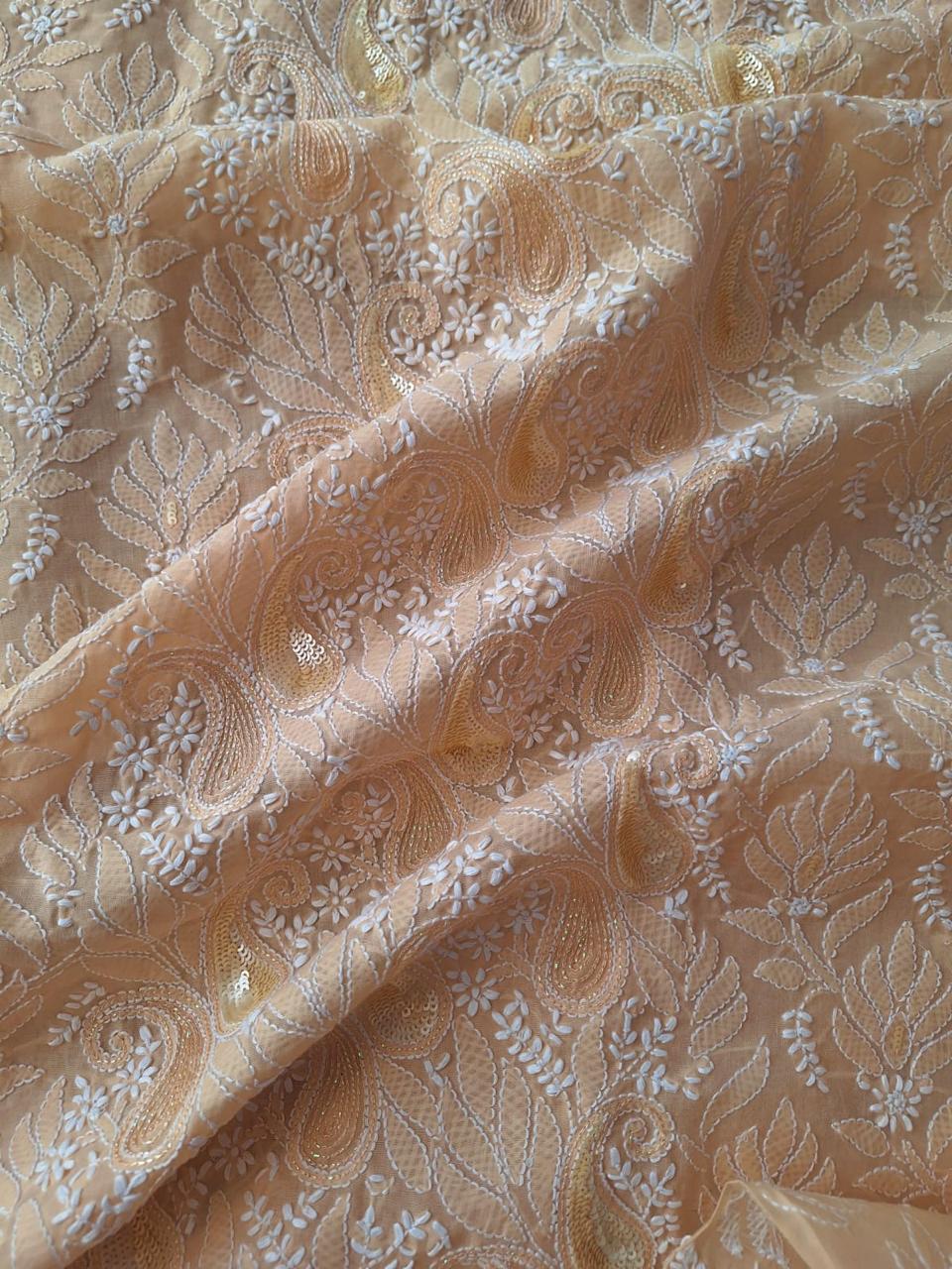 Sitara Peach Cotton Hand embroidered kurta with Embellishments