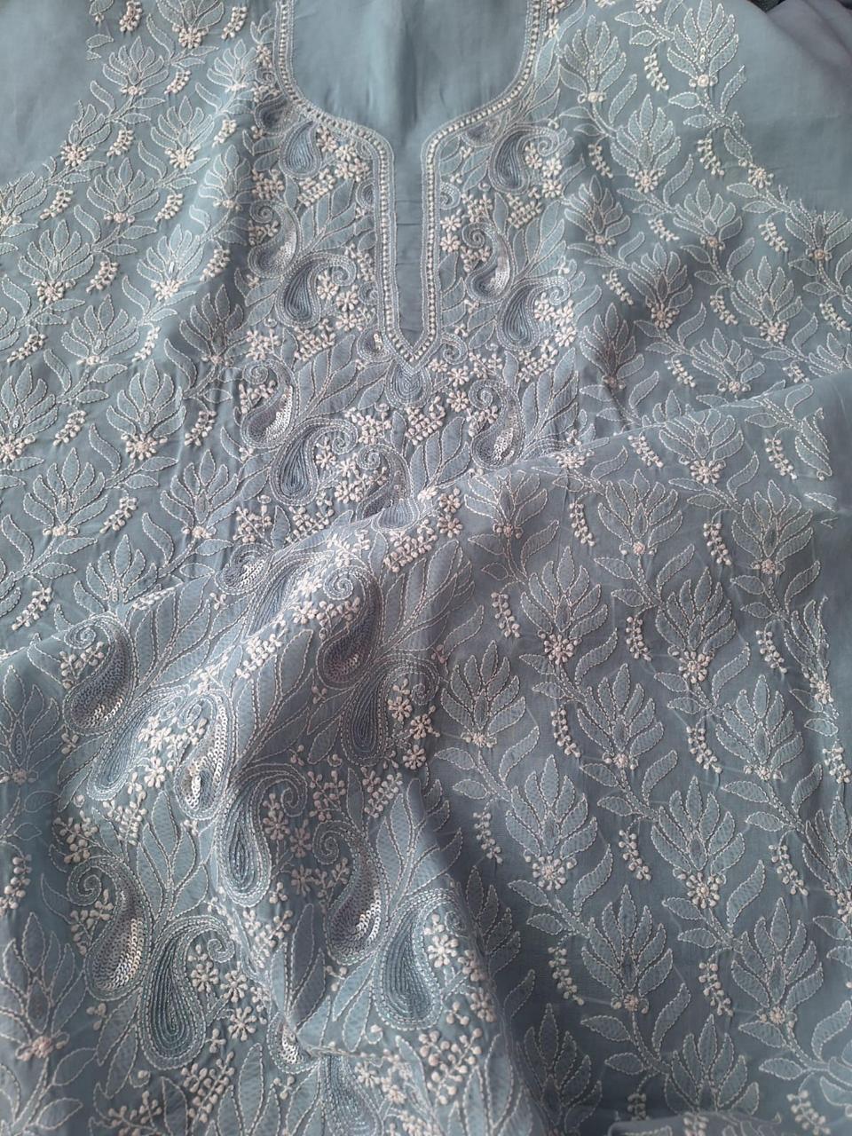 Sitara Grey Cotton Hand embroidered kurta with Sequins