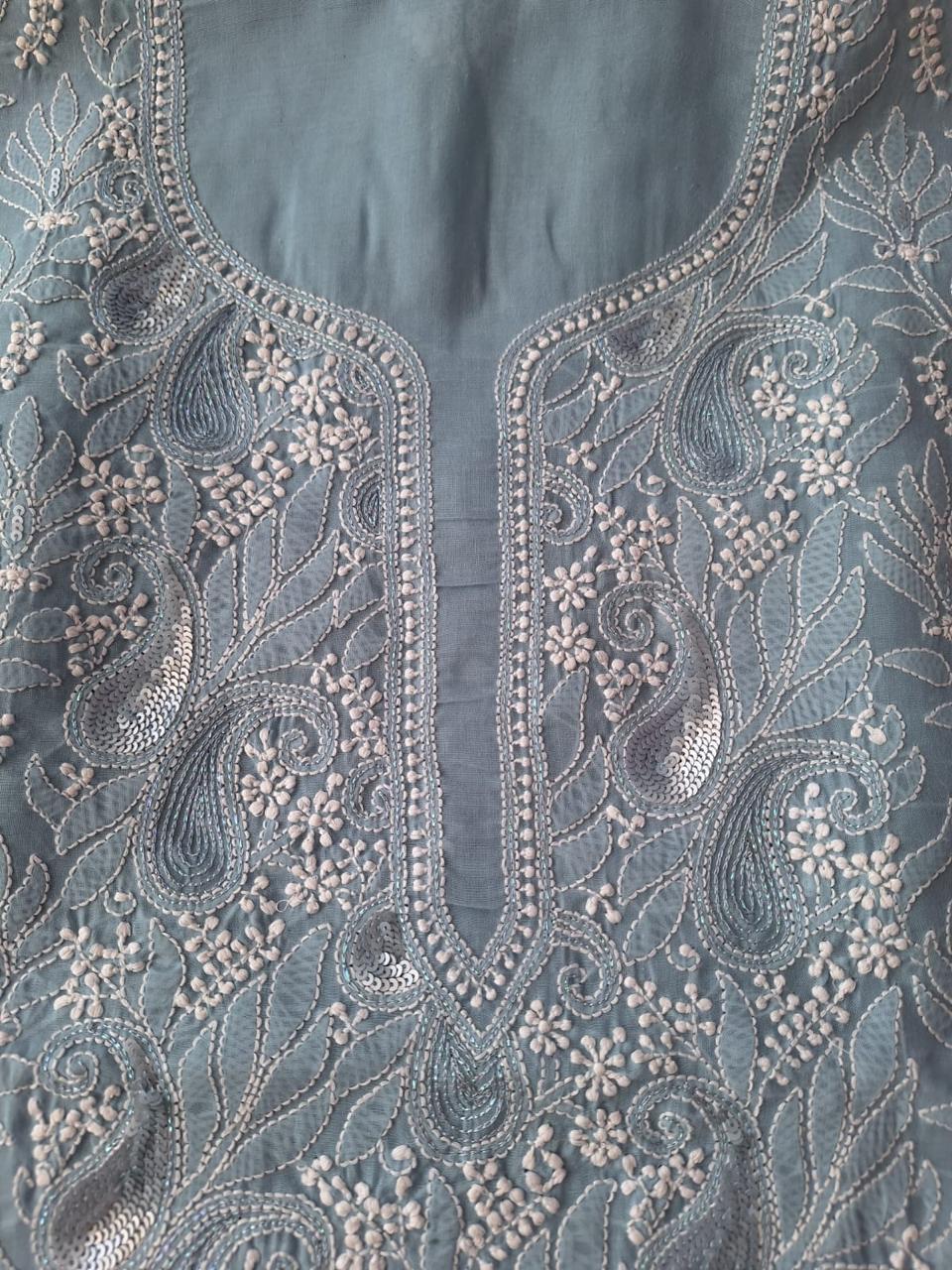 Sitara Grey Cotton Hand embroidered kurta with Sequins