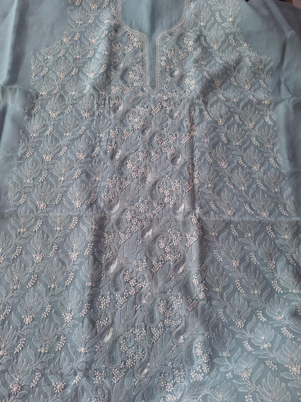 Sitara Grey Cotton Hand embroidered kurta with Sequins