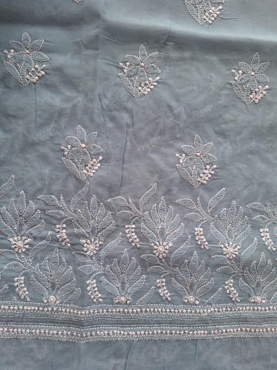 Sitara Grey Cotton Hand embroidered kurta with Sequins