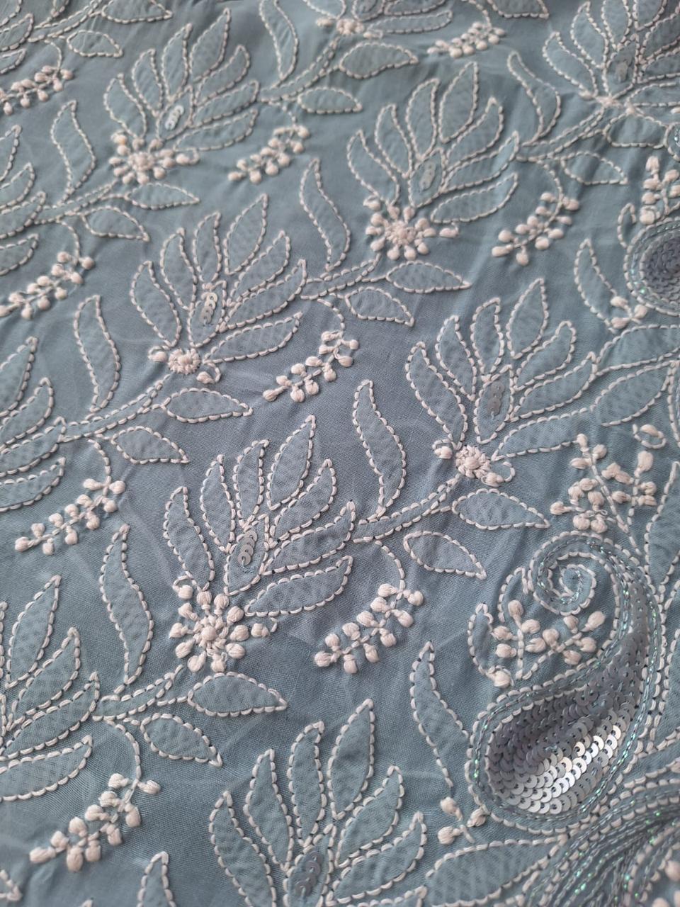 Sitara Grey Cotton Hand embroidered kurta with Sequins