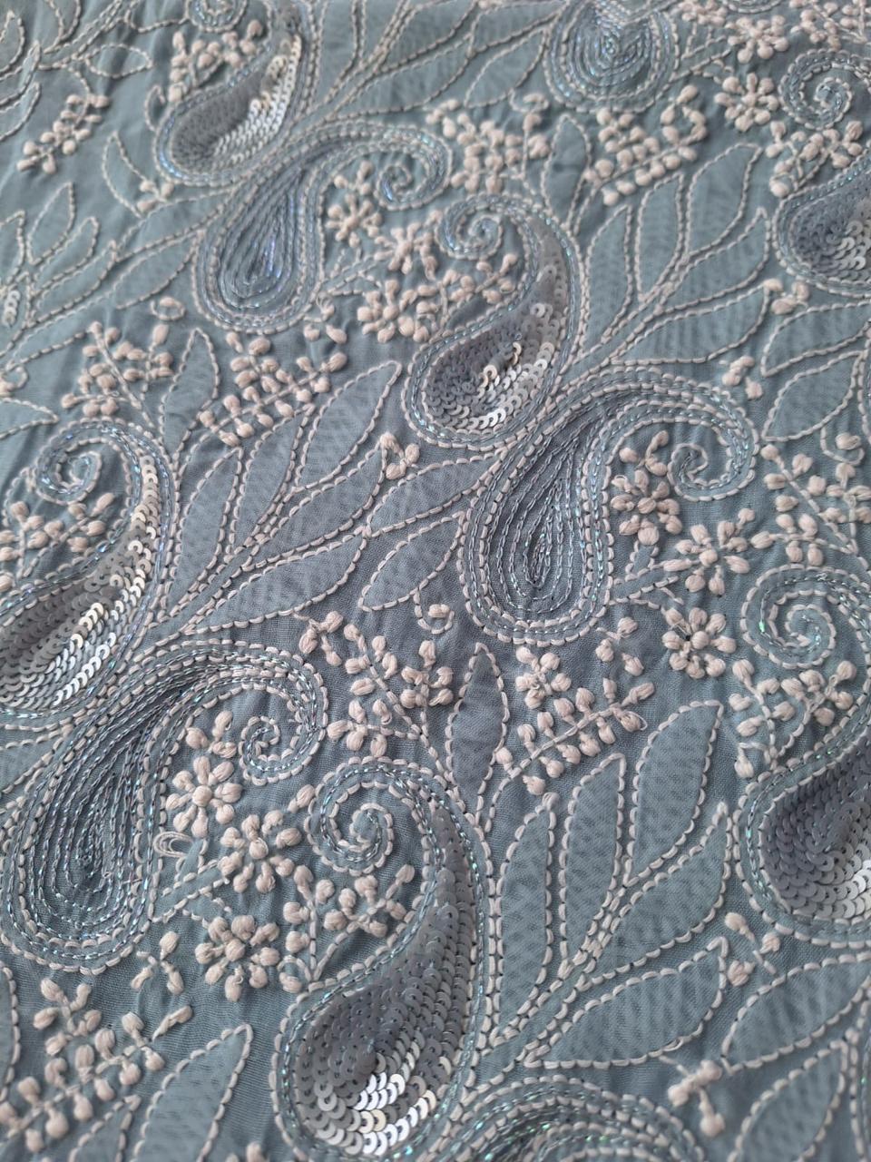 Sitara Grey Cotton Hand embroidered kurta with Sequins