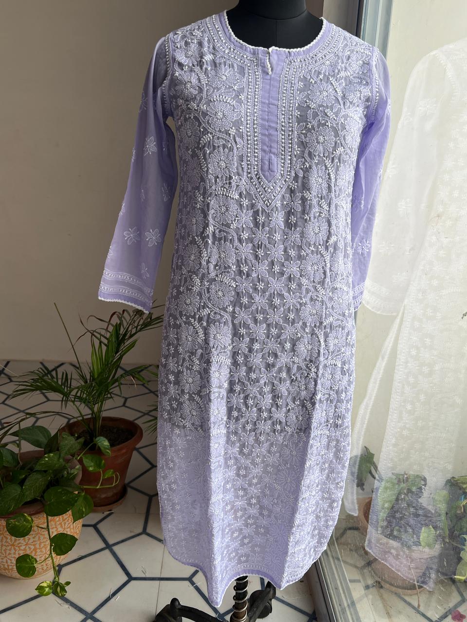 Lavender Cotton Hand embroidered Kurti