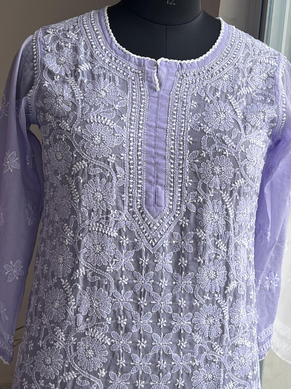 Lavender Cotton Hand embroidered Kurti