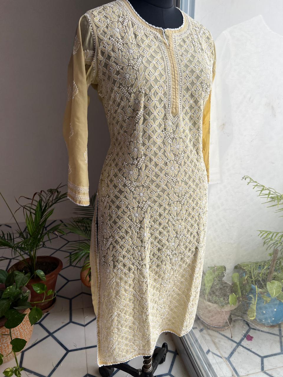 Earthy Brown Color hand embroidered Kurti