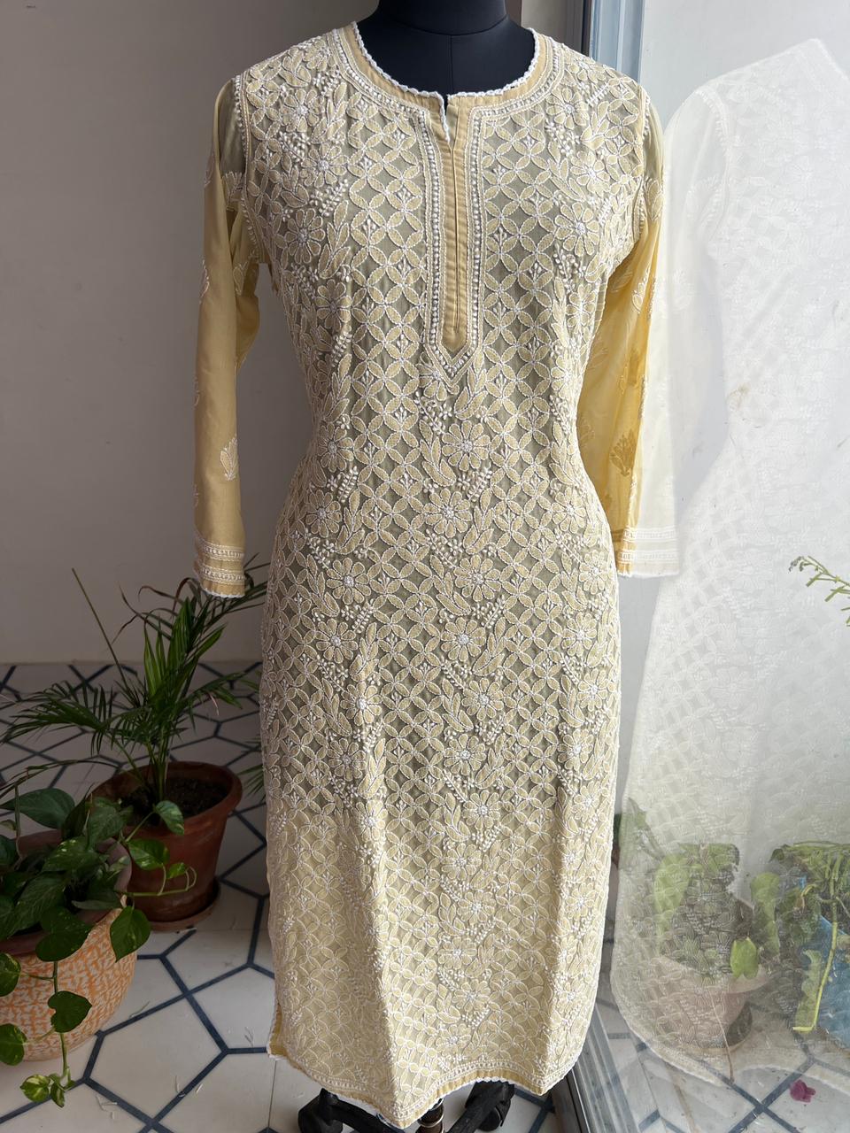 Earthy Brown Color hand embroidered Kurti