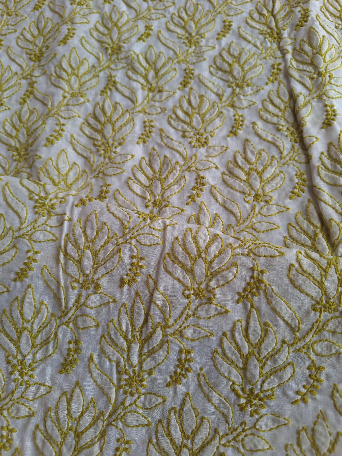 Cotton white Base Kurta fabric with Colored chikankari