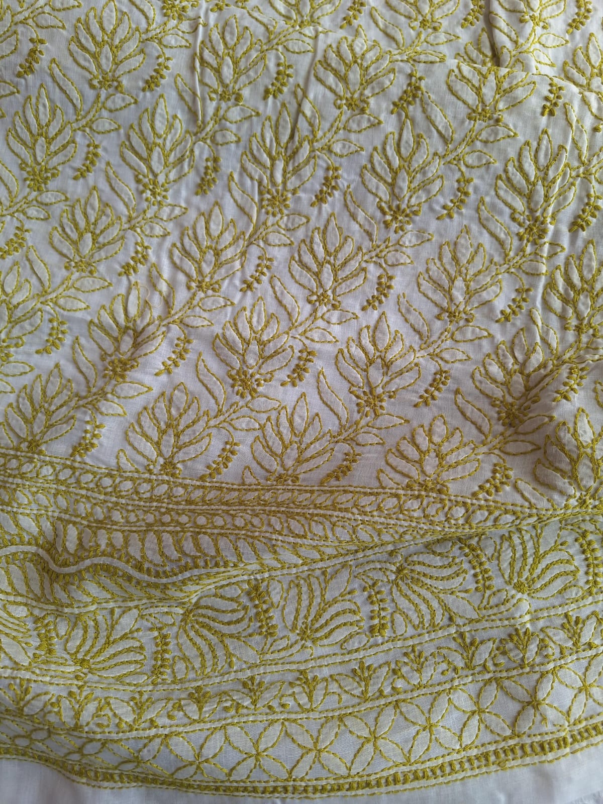 Cotton white Base Kurta fabric with Colored chikankari