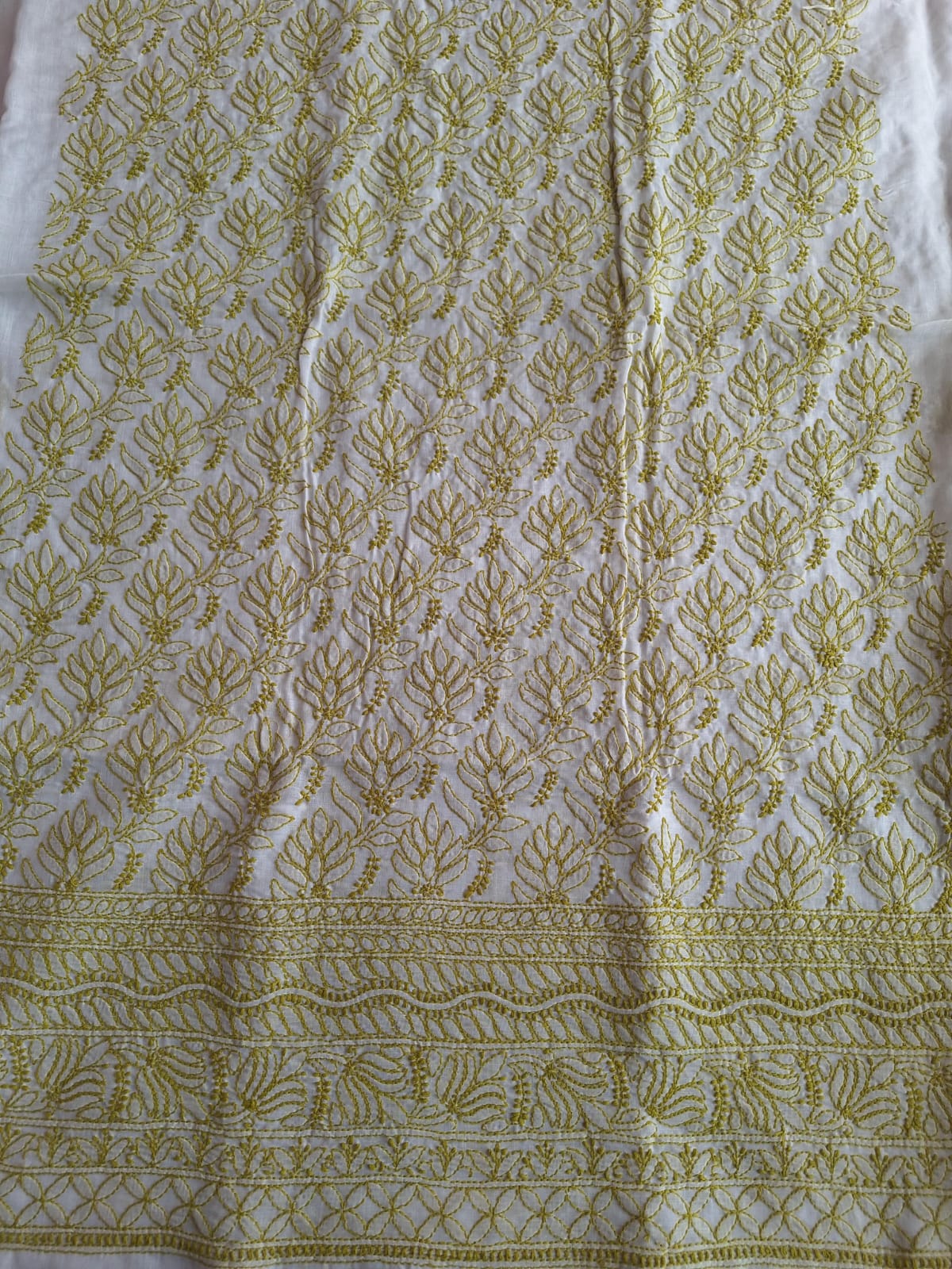 Cotton white Base Kurta fabric with Colored chikankari