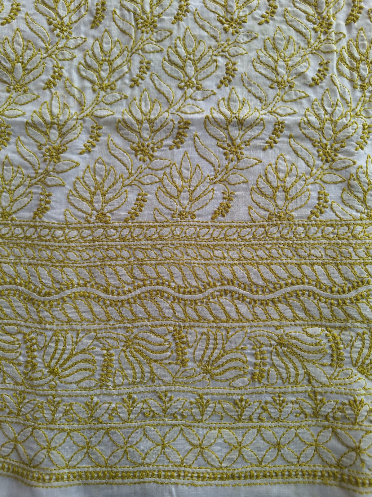 Cotton white Base Kurta fabric with Colored chikankari