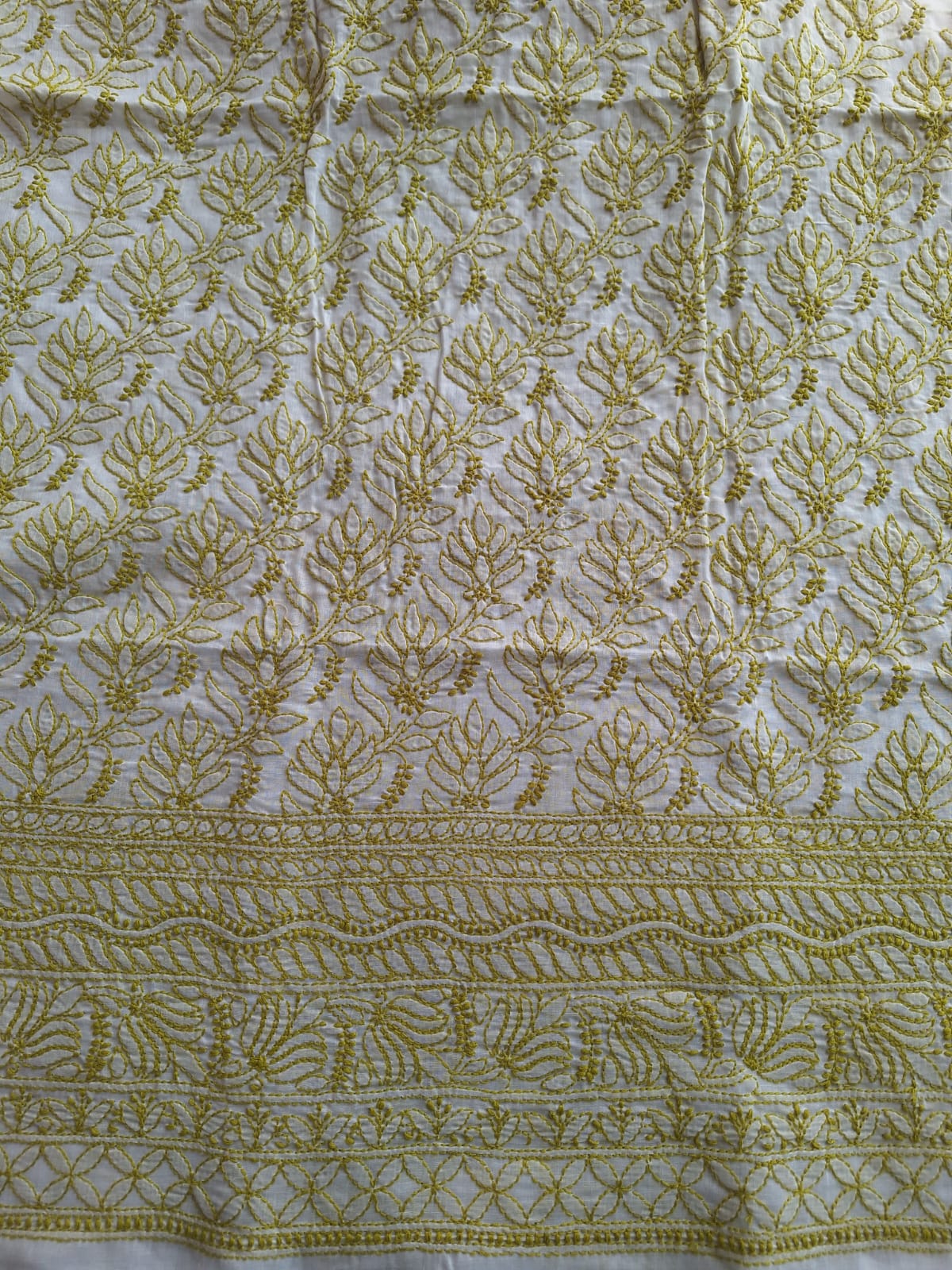 Cotton white Base Kurta fabric with Colored chikankari