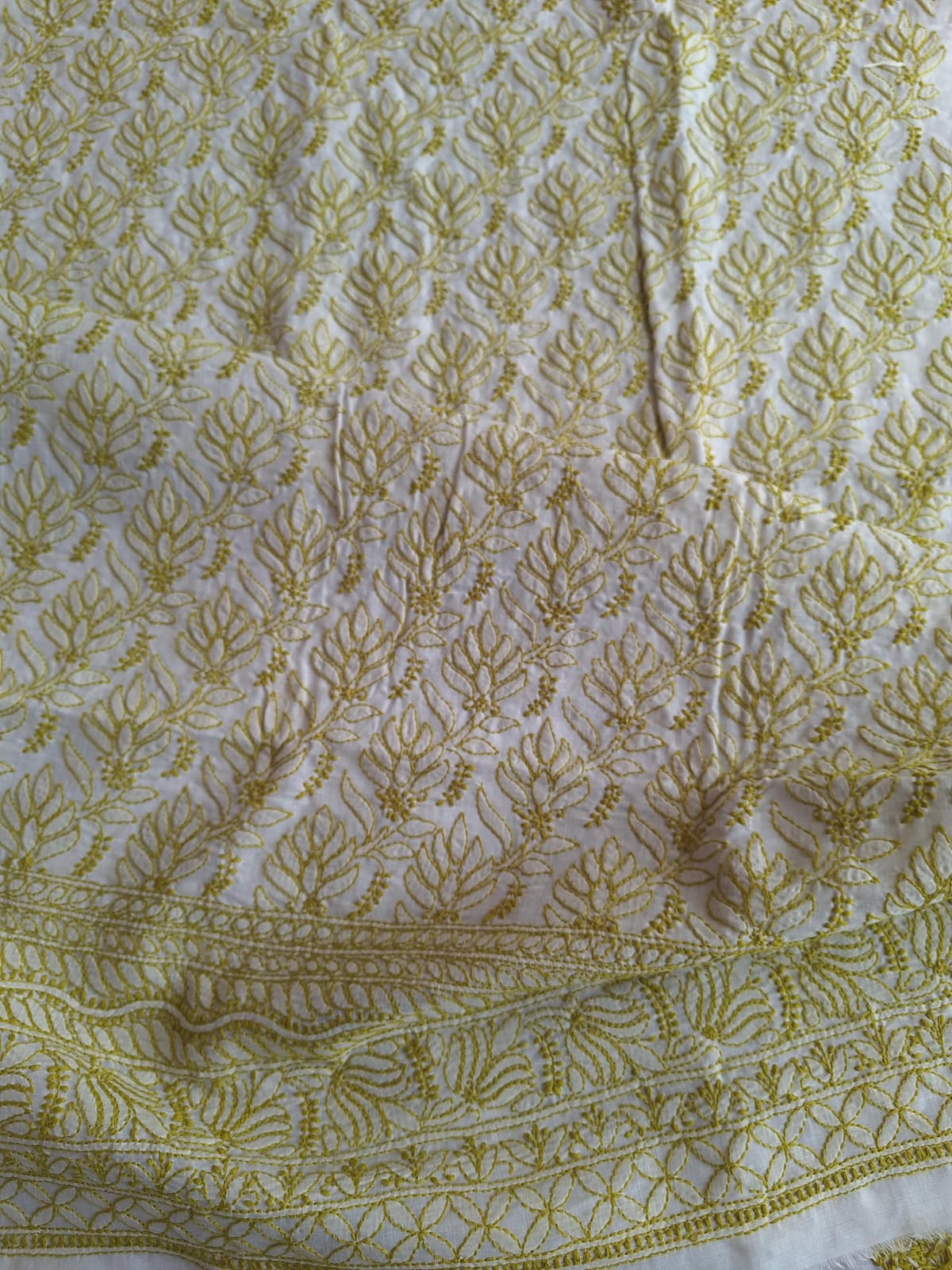 Cotton white Base Kurta fabric with Colored chikankari