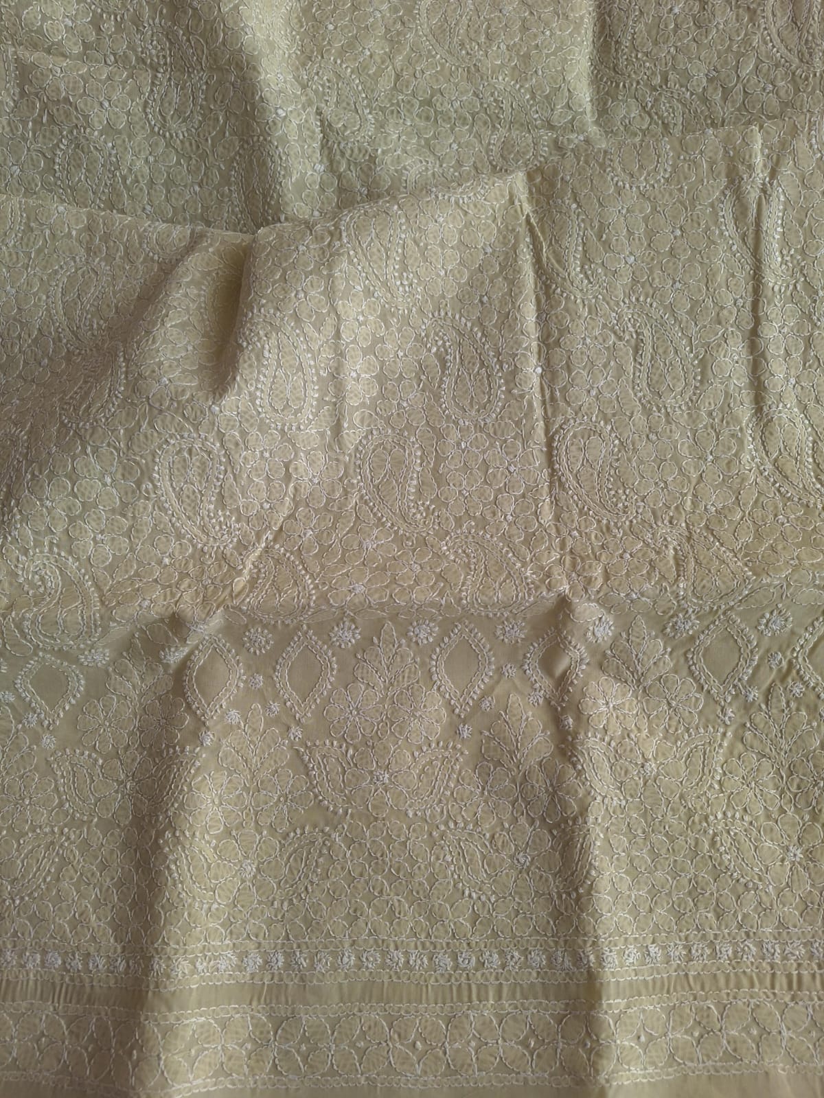 Beige Hand embroidered Kurta fabric