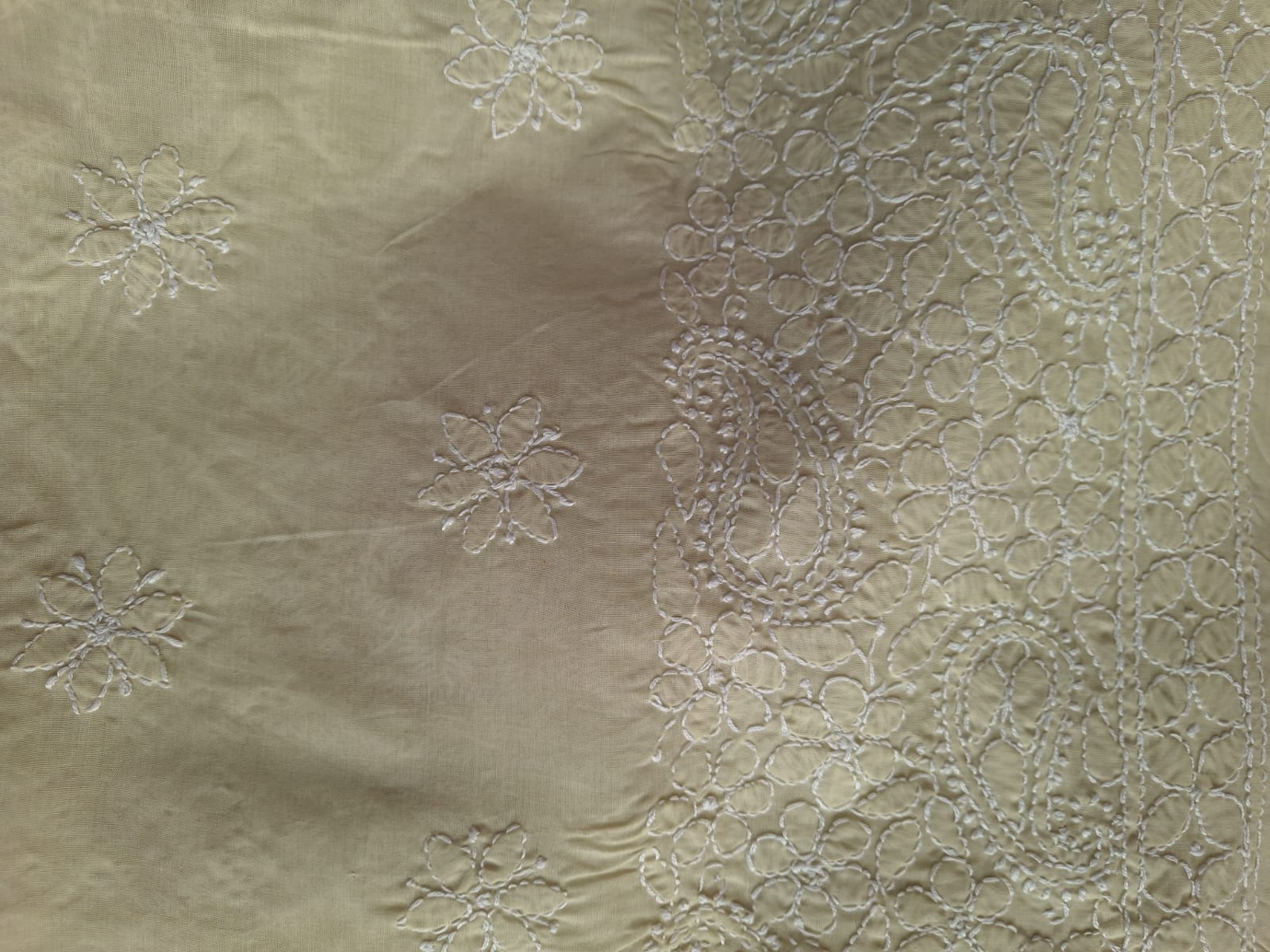 Beige Hand embroidered Kurta fabric