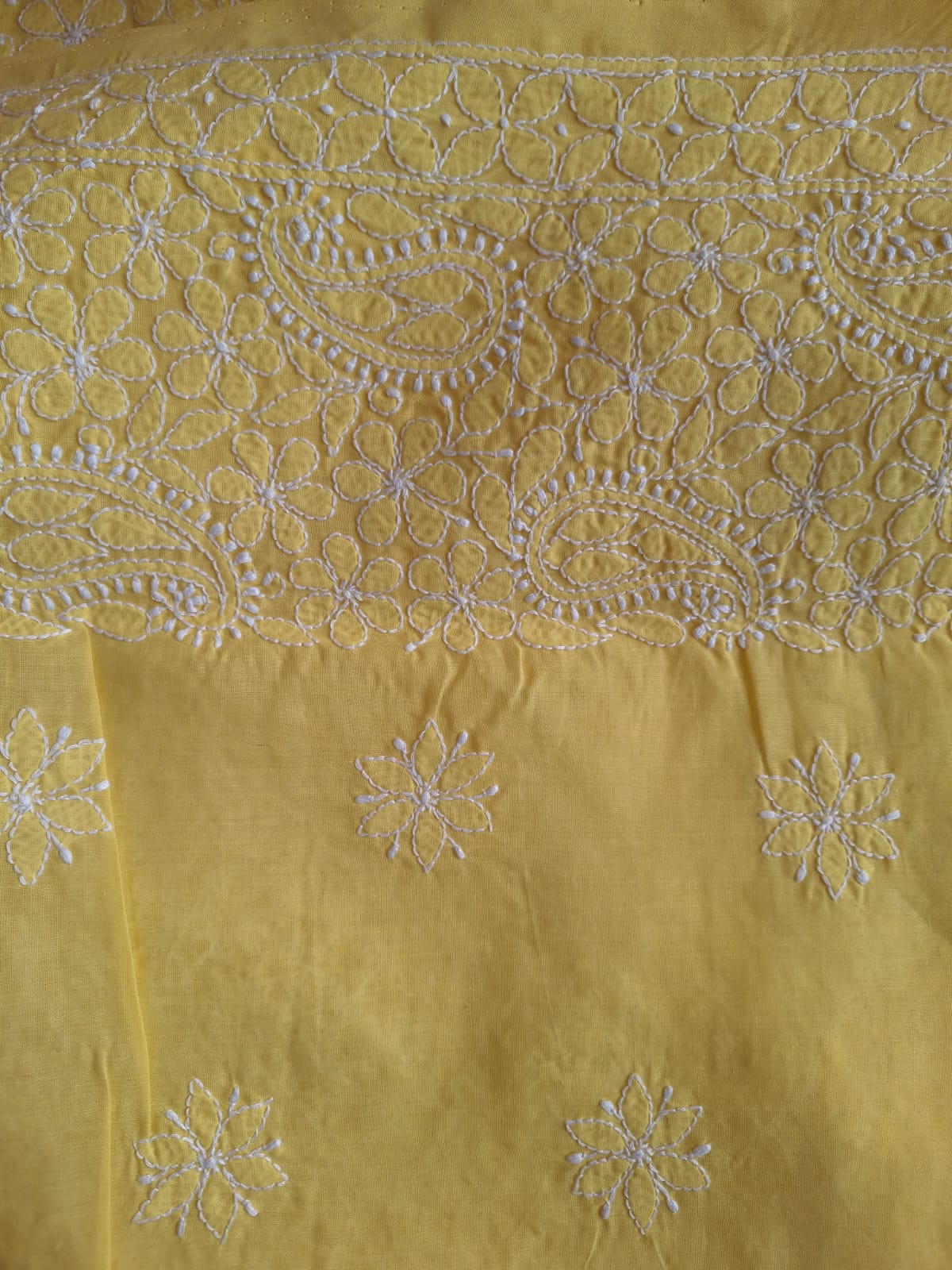 Yellow cotton Hand embroidered Kurta