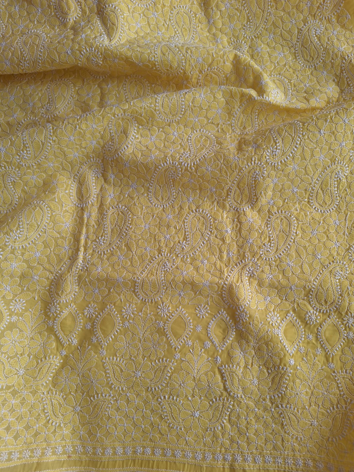 Yellow cotton Hand embroidered Kurta