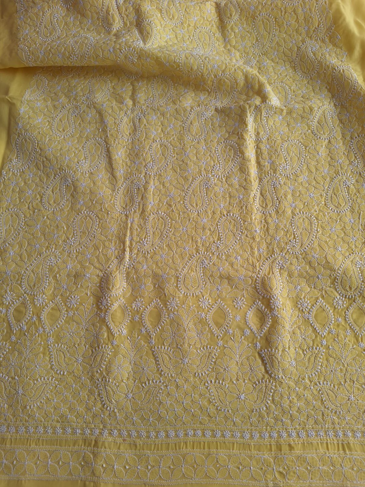 Yellow cotton Hand embroidered Kurta