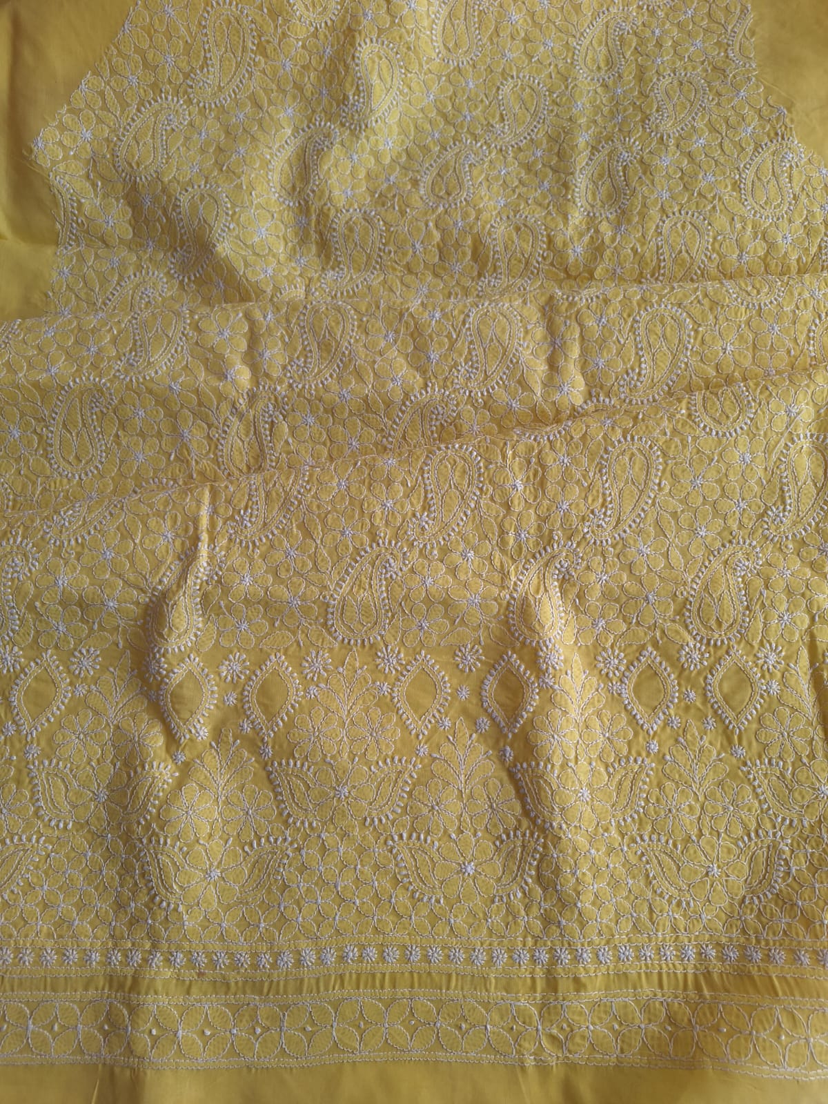 Yellow cotton Hand embroidered Kurta