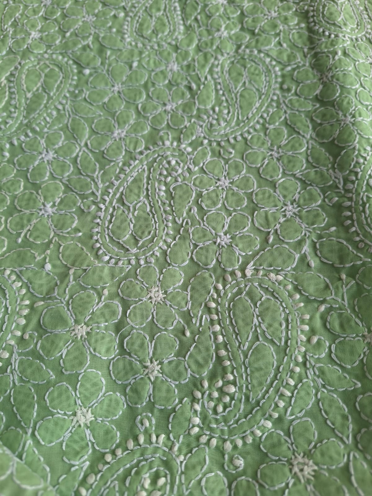 Green Hand embroidered Cotton Kurta