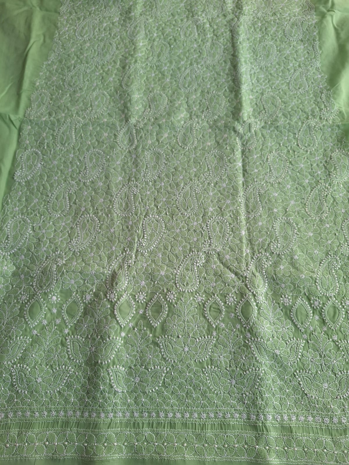 Green Hand embroidered Cotton Kurta