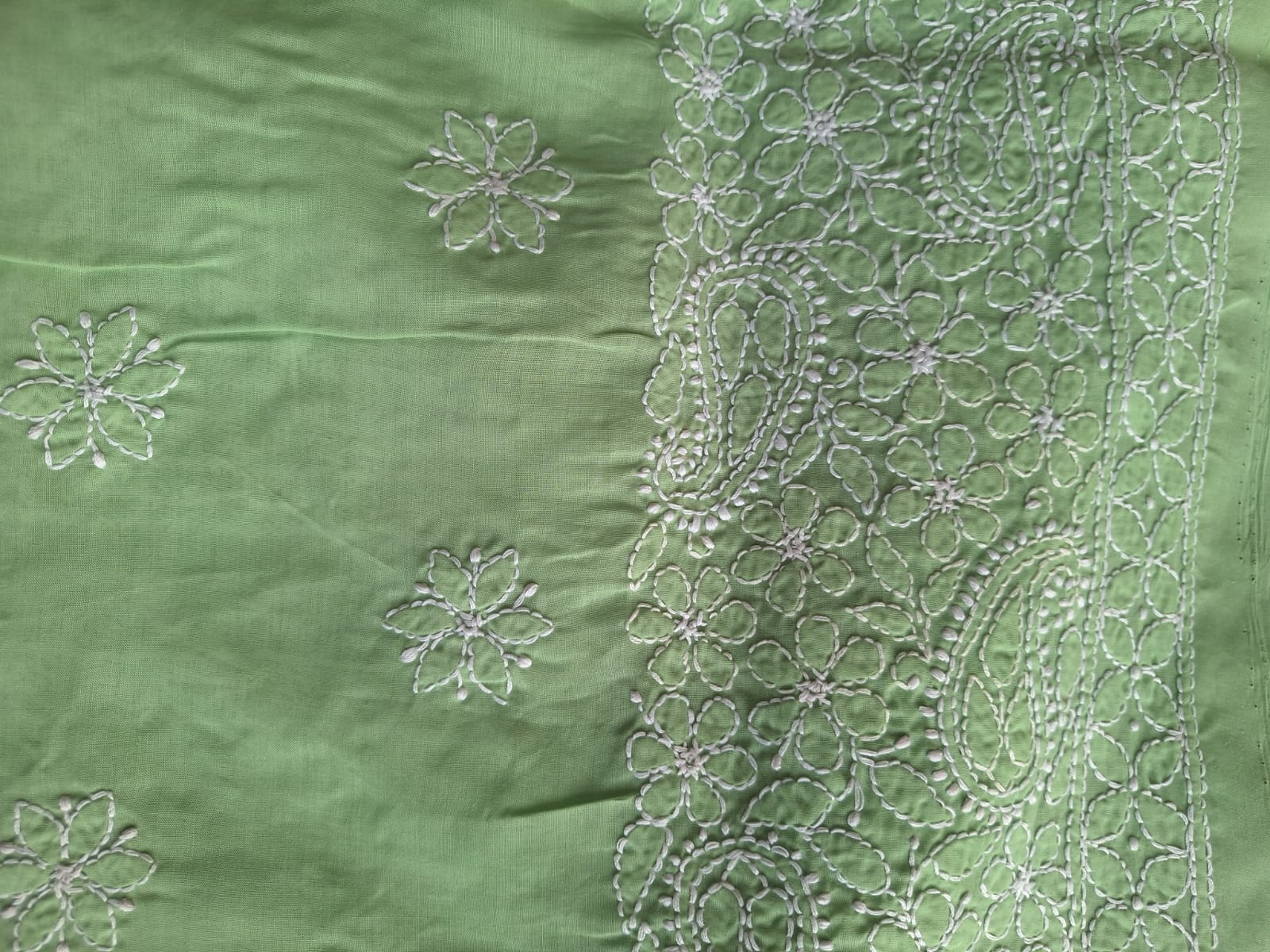 Green Hand embroidered Cotton Kurta