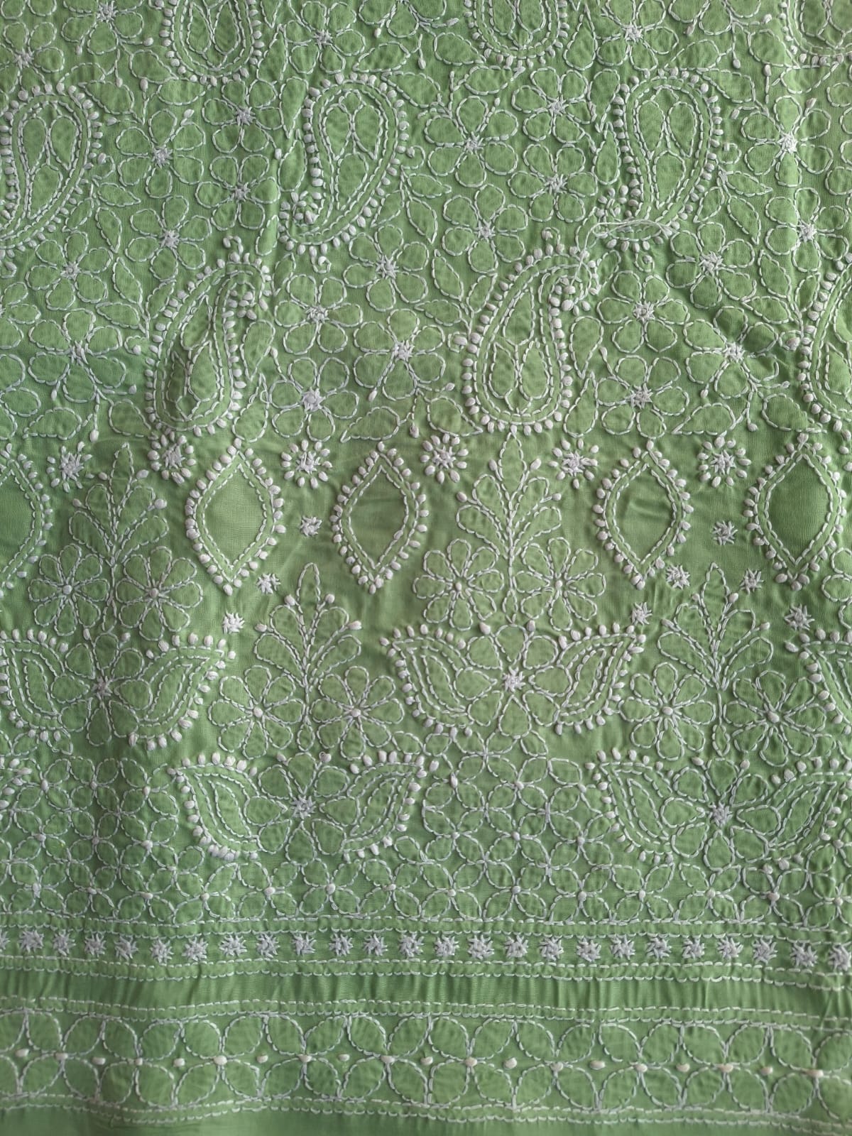 Green Hand embroidered Cotton Kurta