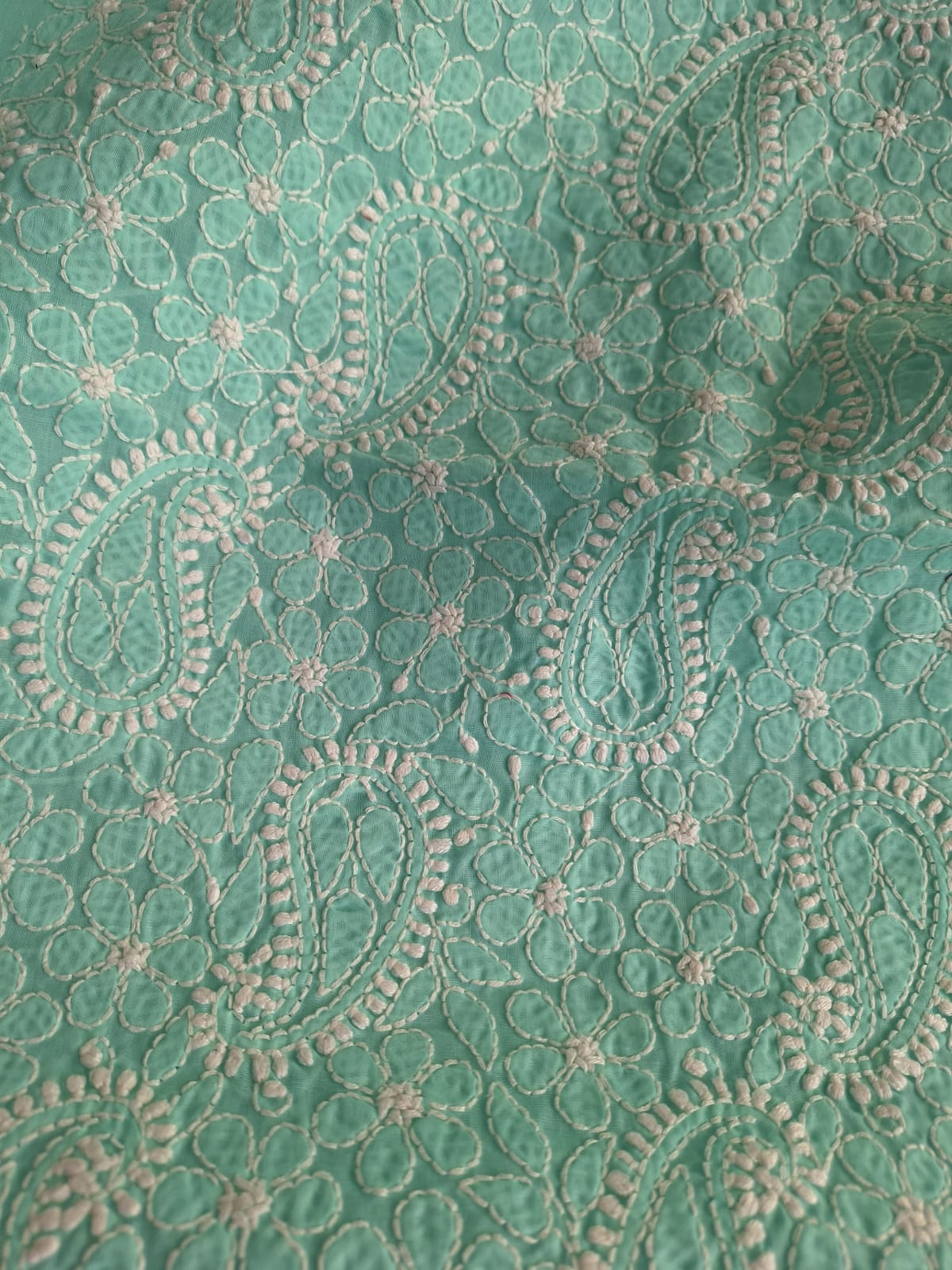 Sea Green Hand Embroidered Kurta fabric