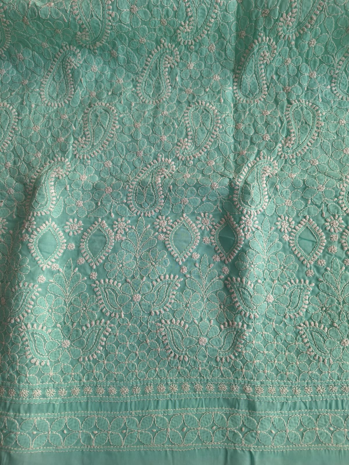 Sea Green Hand Embroidered Kurta fabric