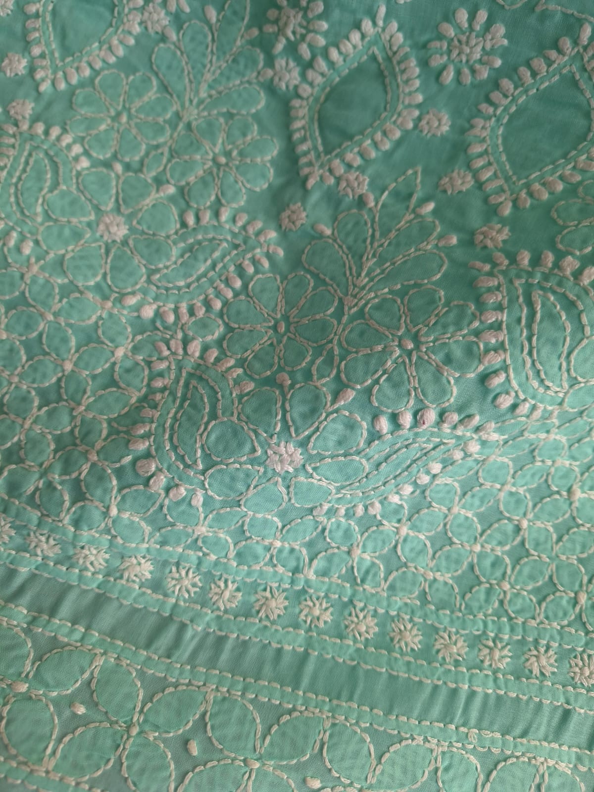 Sea Green Hand Embroidered Kurta fabric