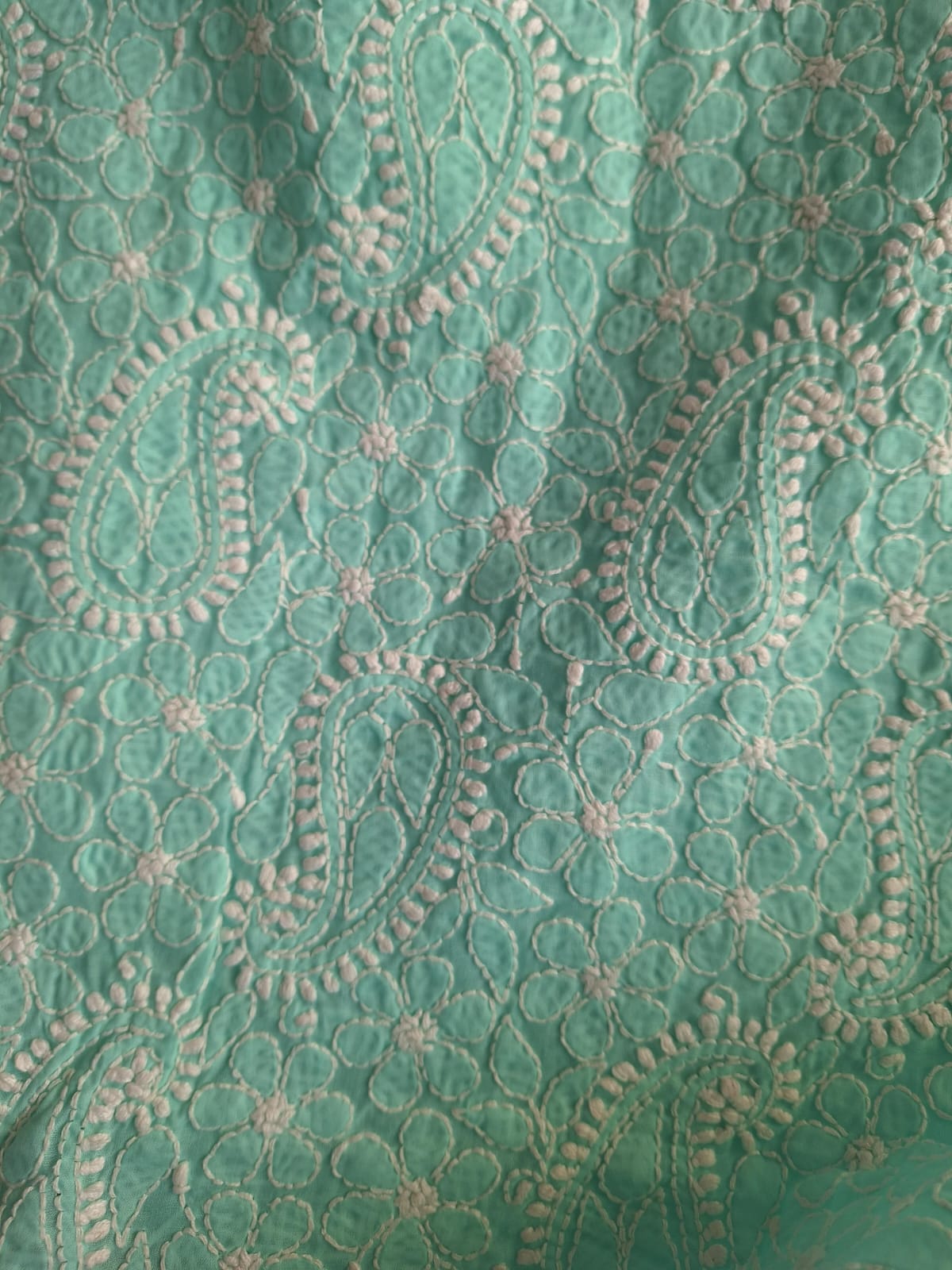 Sea Green Hand Embroidered Kurta fabric
