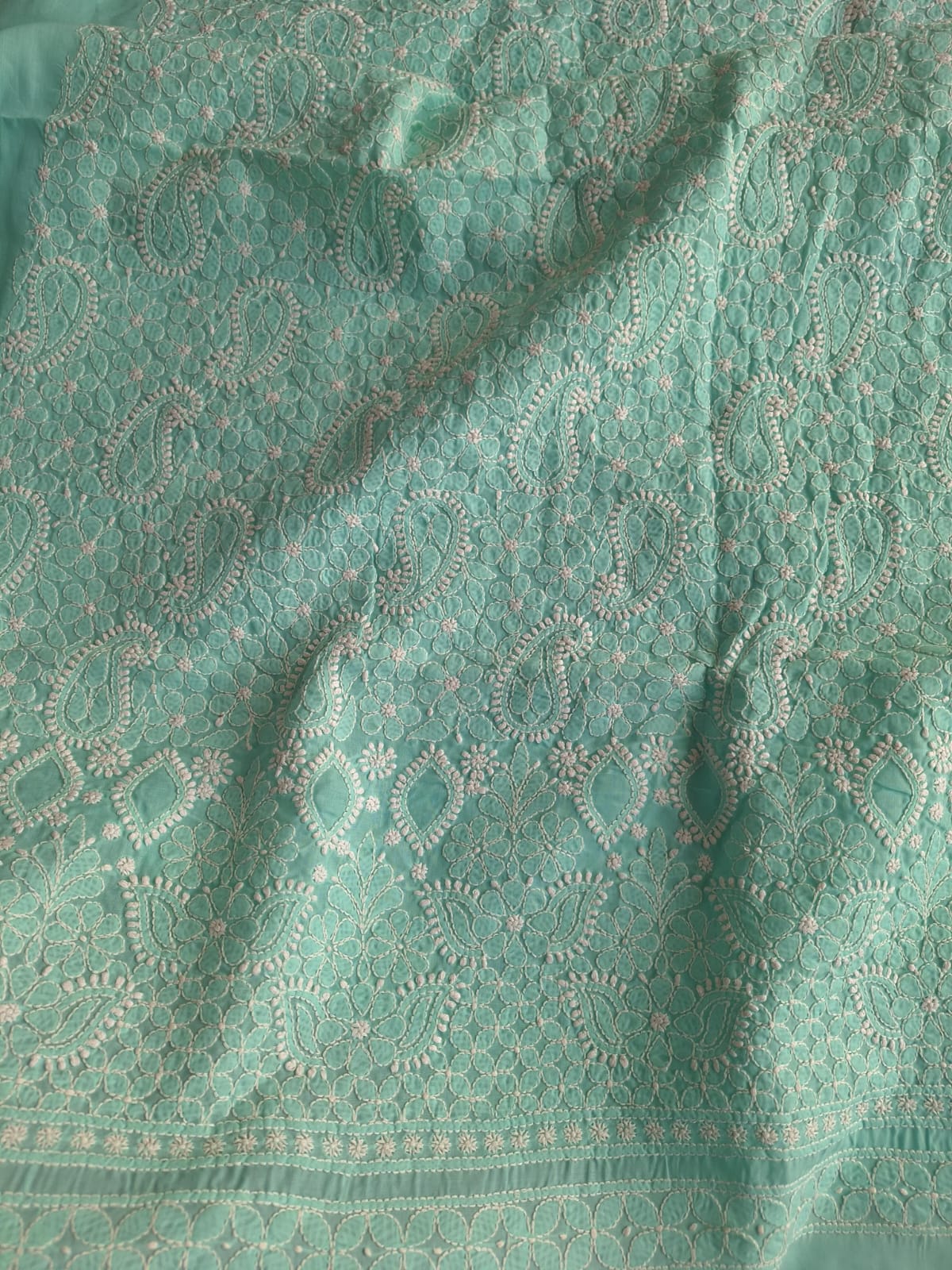 Sea Green Hand Embroidered Kurta fabric
