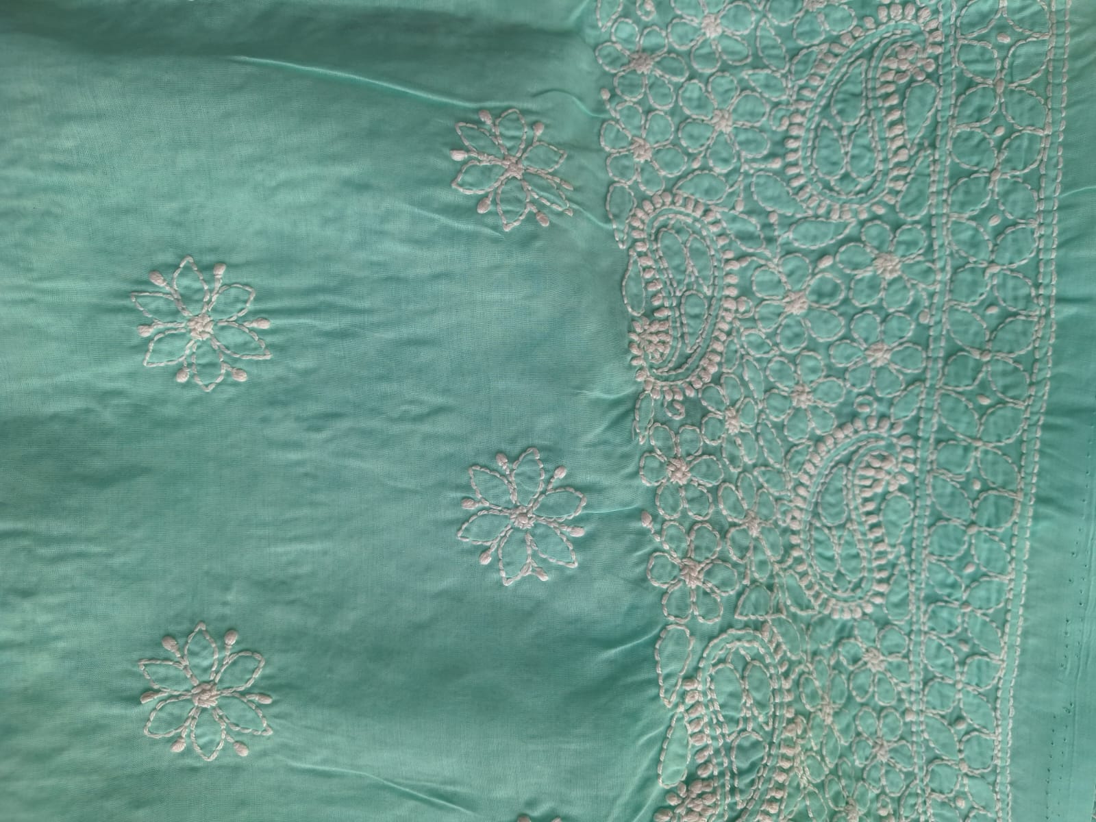 Sea Green Hand Embroidered Kurta fabric