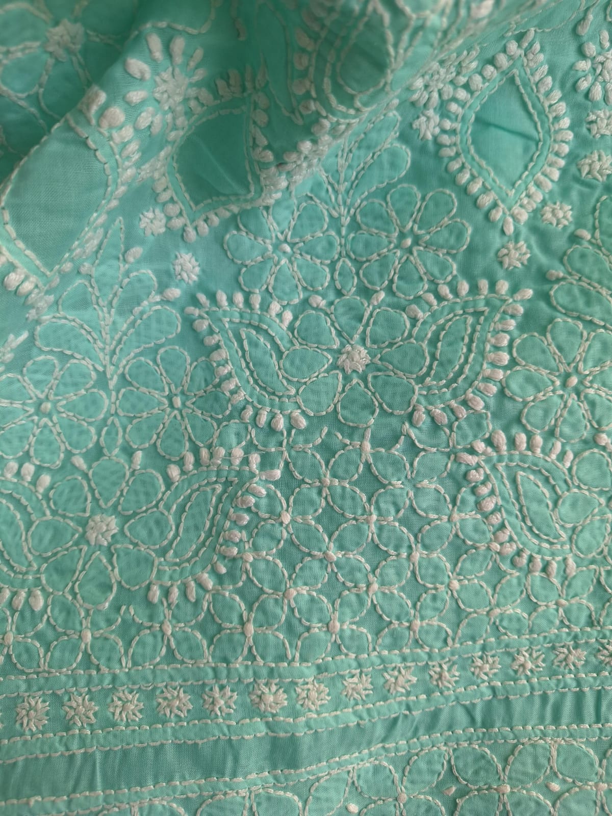 Sea Green Hand Embroidered Kurta fabric