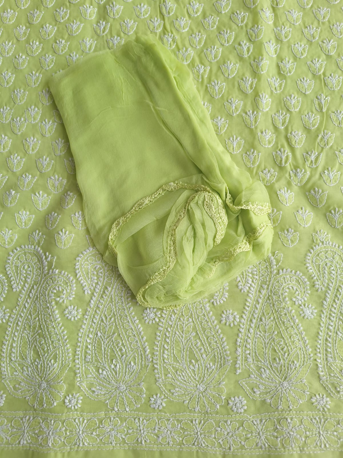 Lime Green Cotton Chikankari Suit
