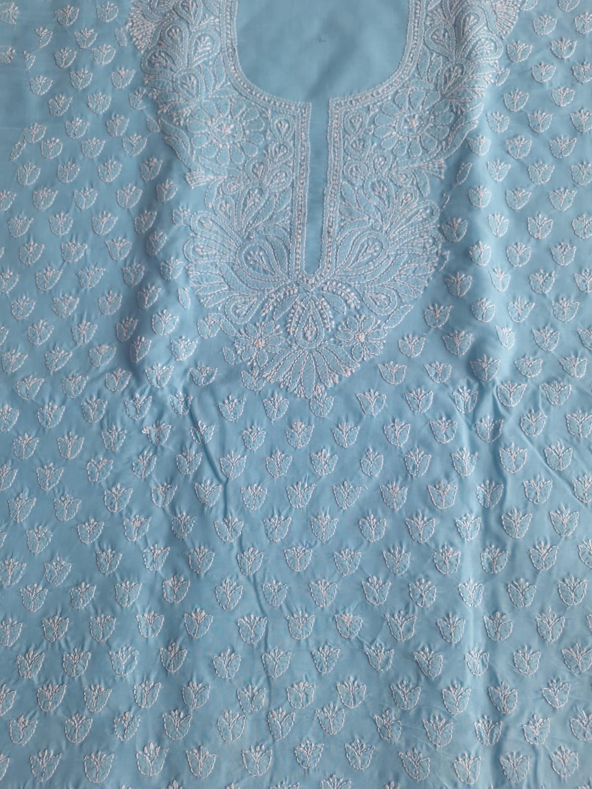 Sky Blue Cotton Handwork Suit