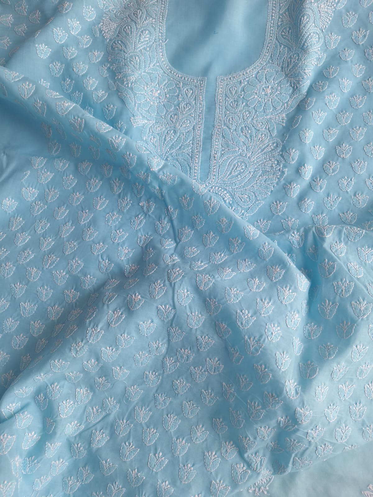 Sky Blue Cotton Handwork Suit