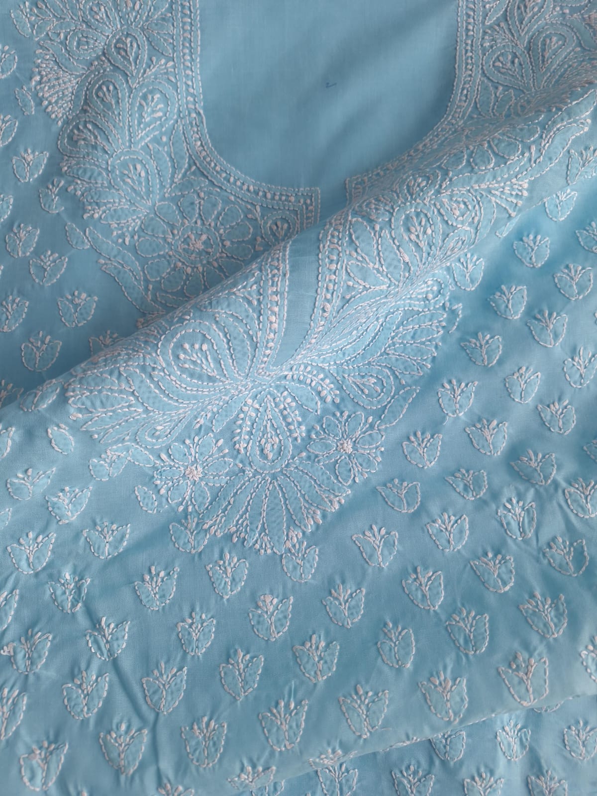 Sky Blue Cotton Handwork Suit