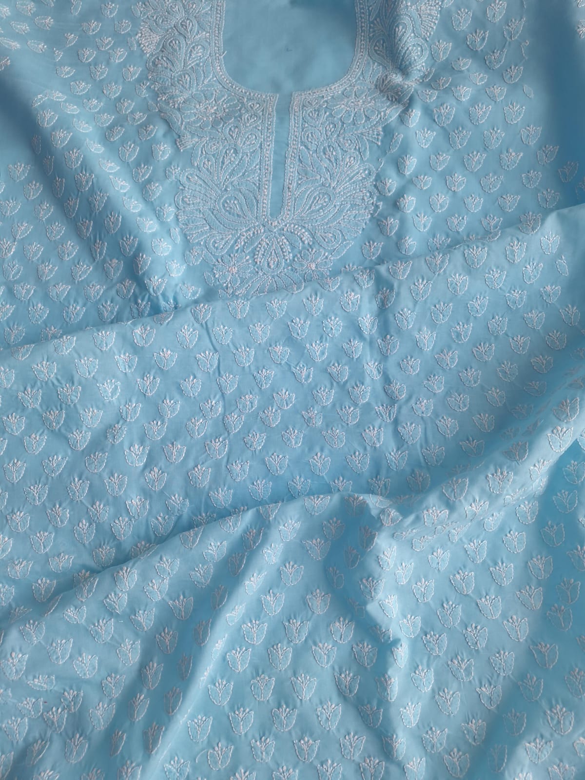 Sky Blue Cotton Handwork Suit