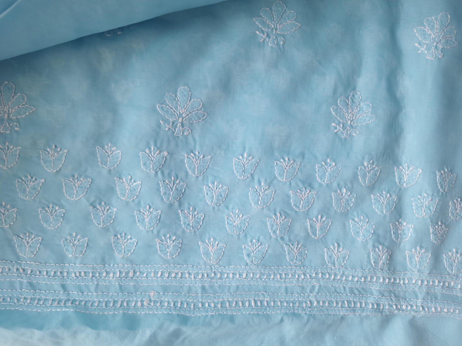 Sky Blue Cotton Handwork Suit
