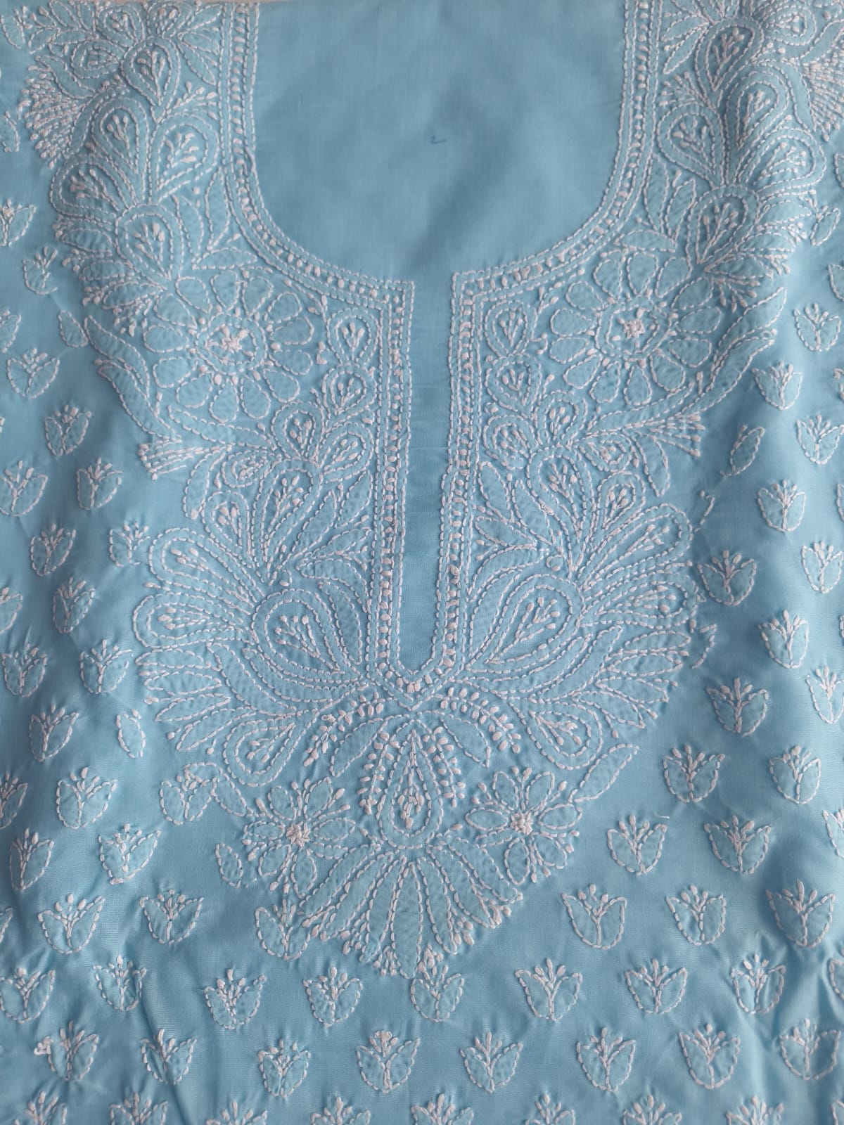 Sky Blue Cotton Handwork Suit