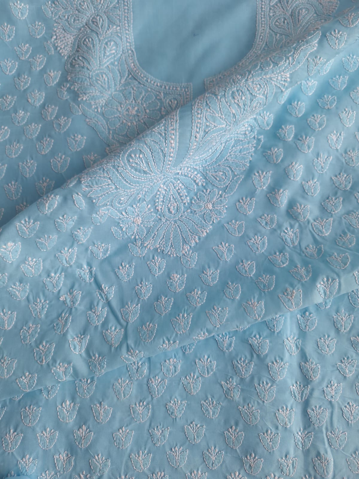 Sky Blue Cotton Handwork Suit