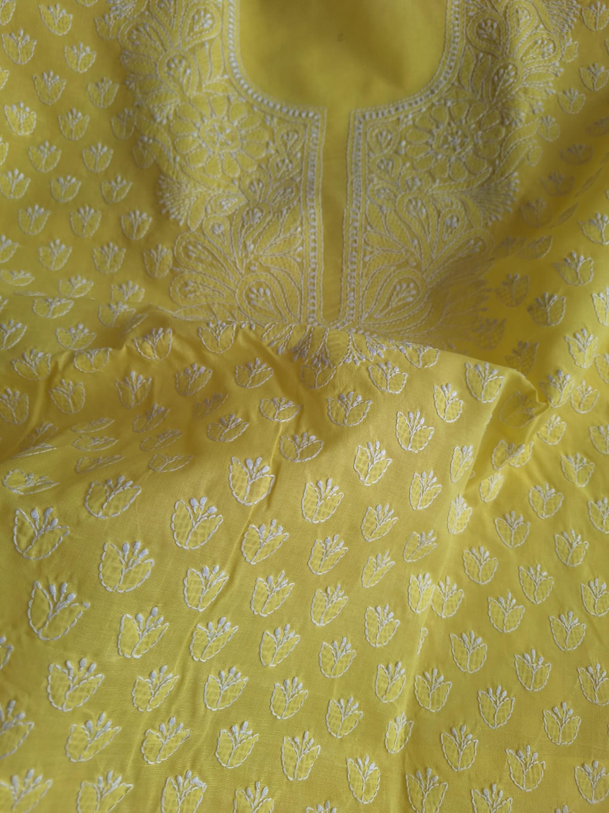 Bright Yellow Cotton Handembroidered Chikankari Suit