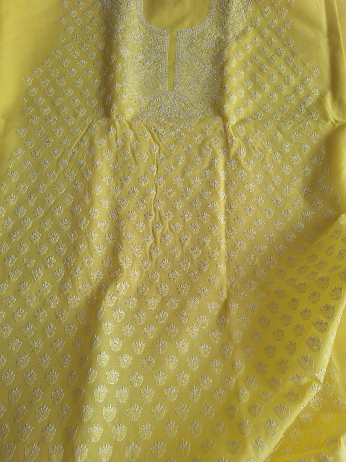 Bright Yellow Cotton Handembroidered Chikankari Suit