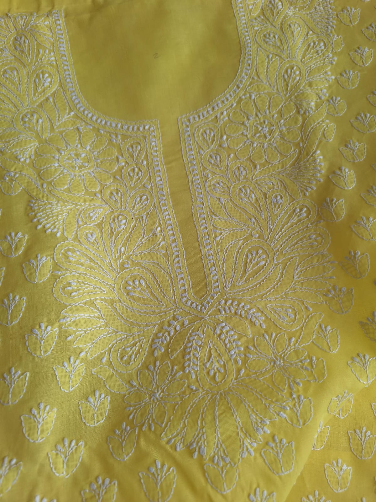 Bright Yellow Cotton Handembroidered Chikankari Suit