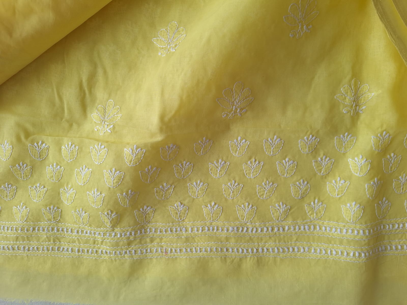 Bright Yellow Cotton Handembroidered Chikankari Suit