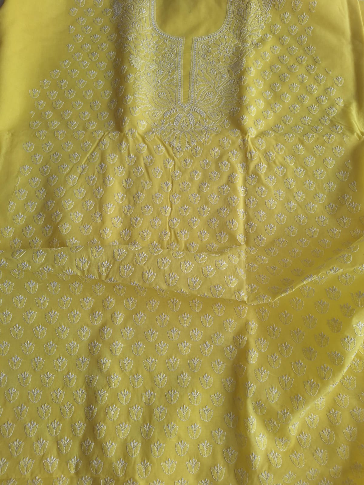Bright Yellow Cotton Handembroidered Chikankari Suit