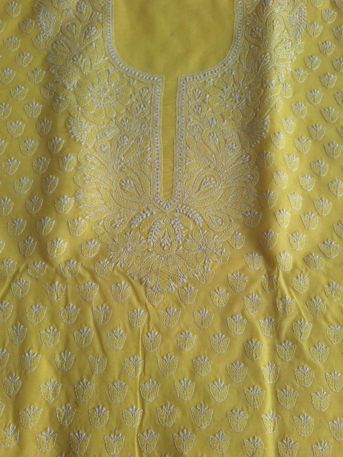 Bright Yellow Cotton Handembroidered Chikankari Suit